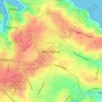 Zabbar topographic map, elevation, terrain