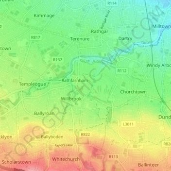 Rathfarnham topographic map, elevation, terrain