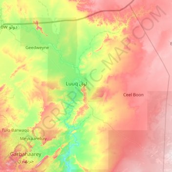 Luuq District topographic map, elevation, terrain