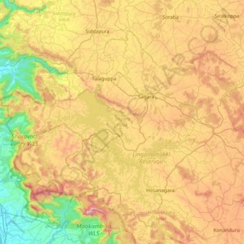 Sagara taluk topographic map, elevation, terrain