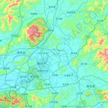 Huicheng District topographic map, elevation, terrain