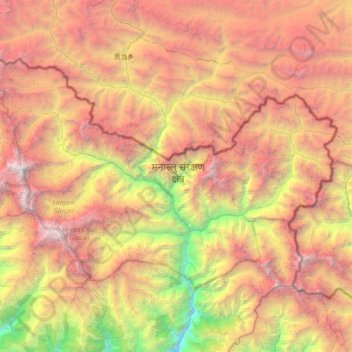 Chum Nubri topographic map, elevation, terrain