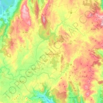 Santa Comba topographic map, elevation, terrain