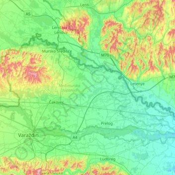 Međimurje County topographic map, elevation, terrain