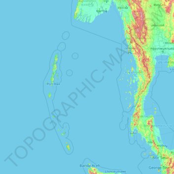 Andaman Sea topographic map, elevation, terrain