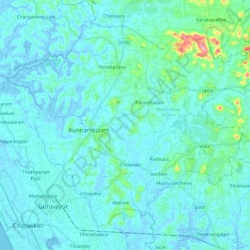 Kunnamkulam topographic map, elevation, terrain