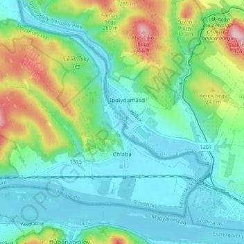 Chľaba topographic map, elevation, terrain