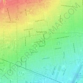 Temple City topographic map, elevation, terrain
