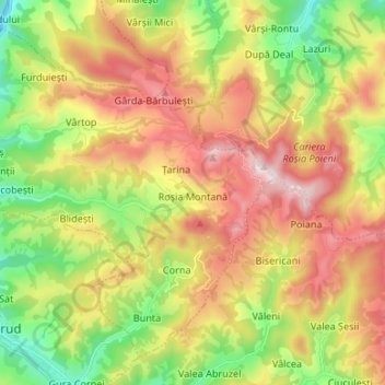 Roșia Montană topographic map, elevation, terrain