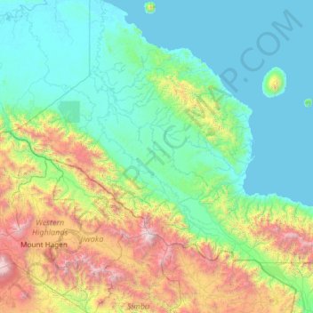Ramu River topographic map, elevation, terrain