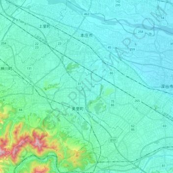 Honjo topographic map, elevation, terrain