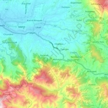 Suryabinayak topographic map, elevation, terrain