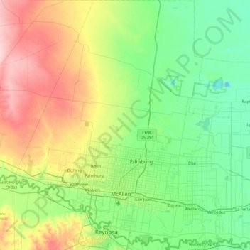 Hidalgo County topographic map, elevation, terrain