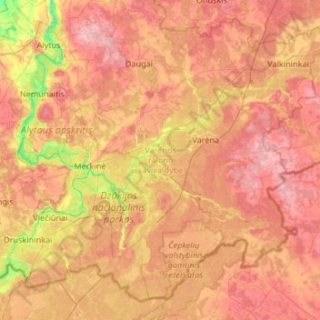 Varėnos rajono savivaldybė topographic map, elevation, terrain