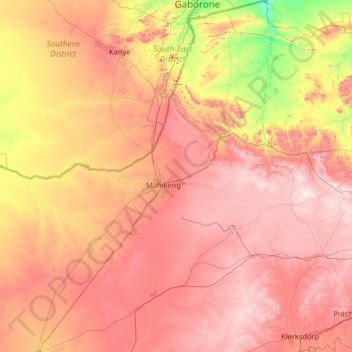Ngaka Modiri Molema District Municipality topographic map, elevation