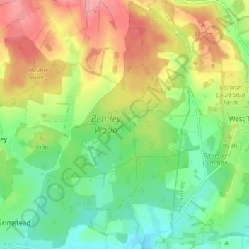 Bentley Wood topographic map, elevation, terrain