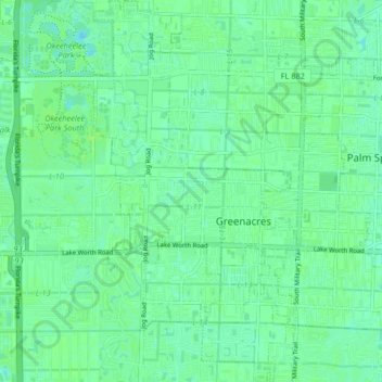 Greenacres topographic map, elevation, terrain