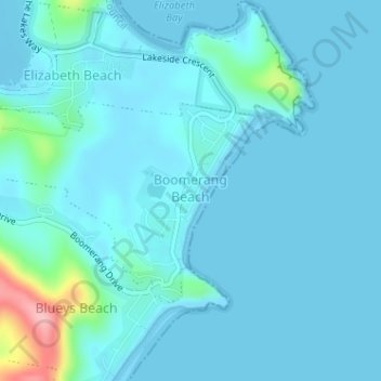 Boomerang Beach topographic map, elevation, terrain