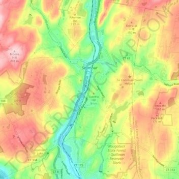 Seymour topographic map, elevation, terrain