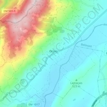 Orjais topographic map, elevation, terrain