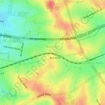 Narwee topographic map, elevation, terrain