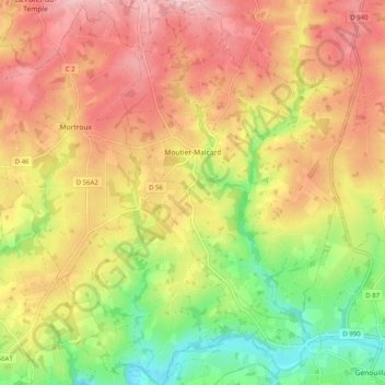 Moutier-Malcard topographic map, elevation, terrain