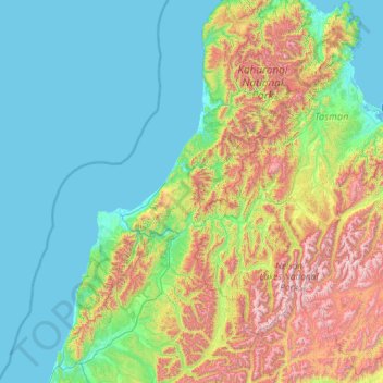 Buller District topographic map, elevation, terrain