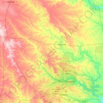 Coryell County topographic map, elevation, terrain