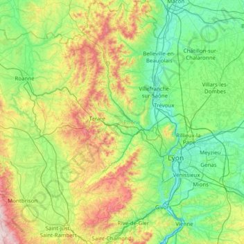 Rhône topographic map, elevation, terrain