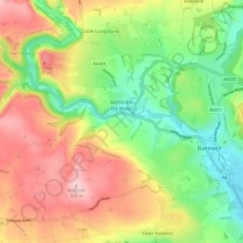 Ashford in the Water CP topographic map, elevation, terrain