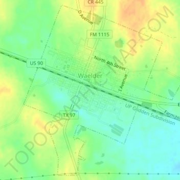 Waelder topographic map, elevation, terrain
