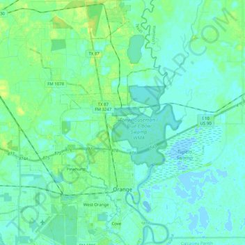 Orange topographic map, elevation, terrain