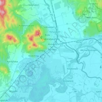 Sátoraljaújhely topographic map, elevation, terrain