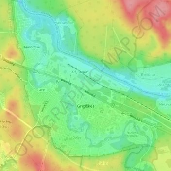 Grigiškės topographic map, elevation, terrain