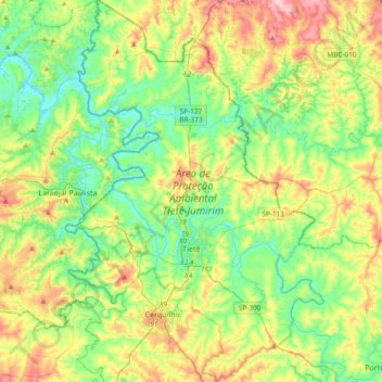 Tietê topographic map, elevation, terrain