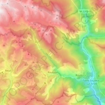 Roubion topographic map, elevation, terrain