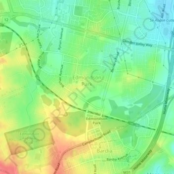 Edmondson Park topographic map, elevation, terrain