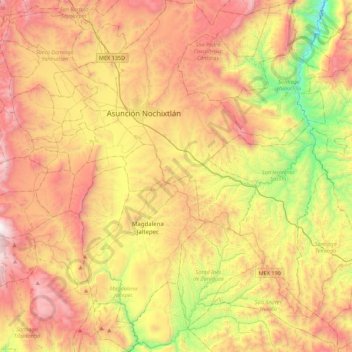 Asunción Nochixtlán topographic map, elevation, terrain