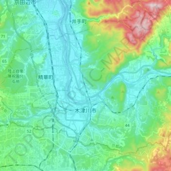 Kizugawa topographic map, elevation, terrain