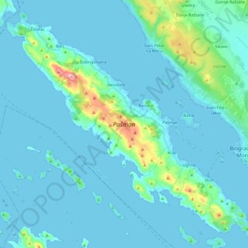 Pašman topographic map, elevation, terrain