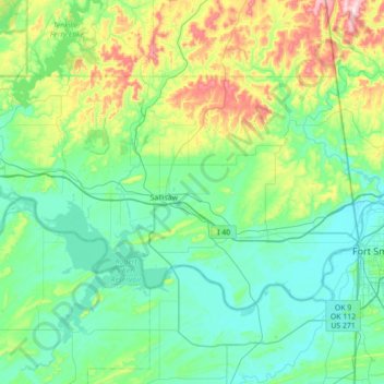 Sequoyah County topographic map, elevation, terrain