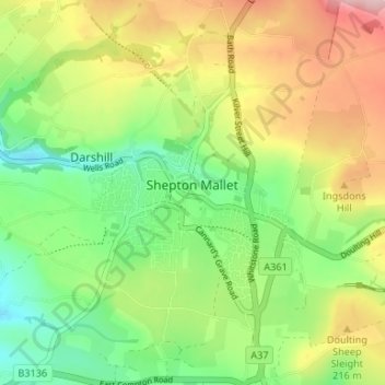 Shepton Mallet topographic map, elevation, terrain