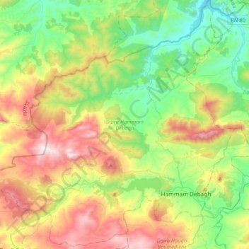 Hammam Debagh District topographic map, elevation, terrain