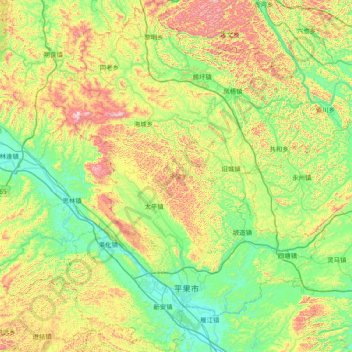 平果市 topographic map, elevation, terrain