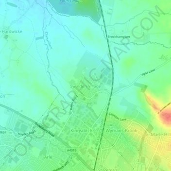 Swindon topographic map, elevation, terrain