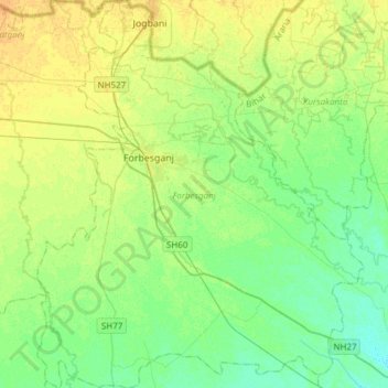 Forbesganj topographic map, elevation, terrain
