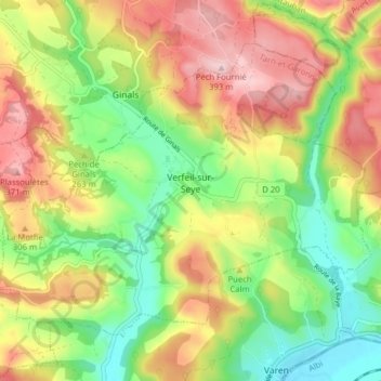 Verfeil-sur-Seye topographic map, elevation, terrain