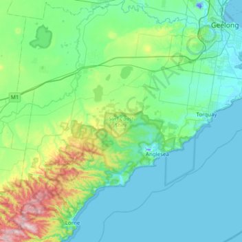 Surf Coast Shire topographic map, elevation, terrain