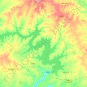 Ujani Reservoir topographic map, elevation, terrain