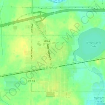 Sherburn topographic map, elevation, terrain